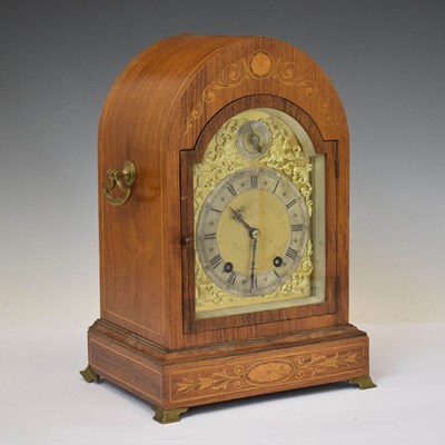Lot 682 - Winterhalder & Hofmeier - Early 20th century inlaid rosewood lancet mantel or bracket clock