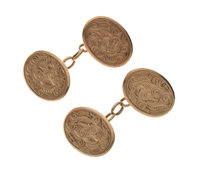 Lot 179 - Pair of George V 9ct gold cufflinks, Birmingham 1925