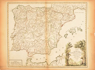Lot 562 - Unframed dated mid 18th century hand coloured engraved map of the Iberian peninsula
