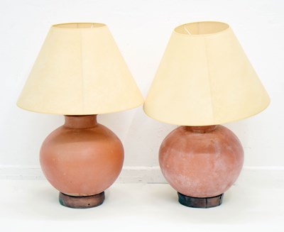 Lot 380 - Large pair of terracotta table lamps