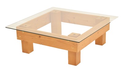 Lot 656 - Toughened glass and pine framed square low coffee table
