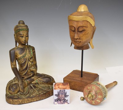 Lot 533 - Two South East Asian carved wooden Buddha statues etc.