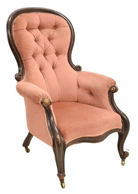 Lot 738 - Victorian gentleman's stained walnut-framed deep buttoned armchair
