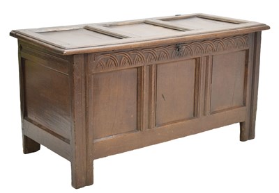 Lot 703 - Early 18th century oak three panel coffer or bedding chest
