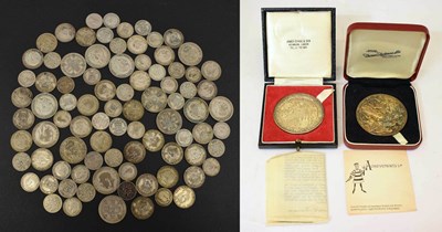 Lot 37 - Two silver Thomas Becket medallions, and a quantity of pre-1947 coinage