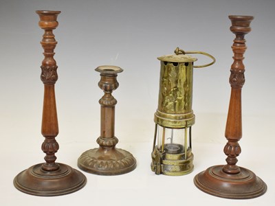 Lot 377 - Pair of early 20th century treen candlesticks