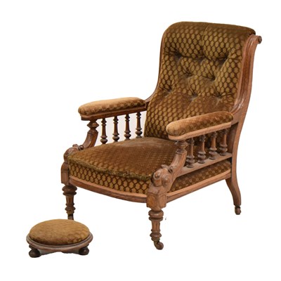 Lot 709 - Late Victorian oak deep button back easy chair