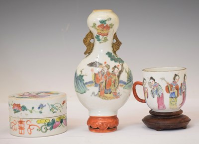 Lot 520 - Chinese Canton famille rose circular box and cover, etc