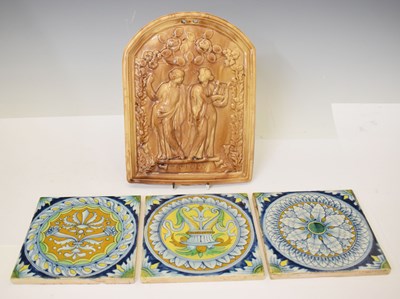 Lot 511 - Three early 20th century Italian tin-glazed earthenware tiles