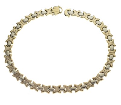 Lot 70 - Fancy X-link bi-colour 9ct gold collar necklace