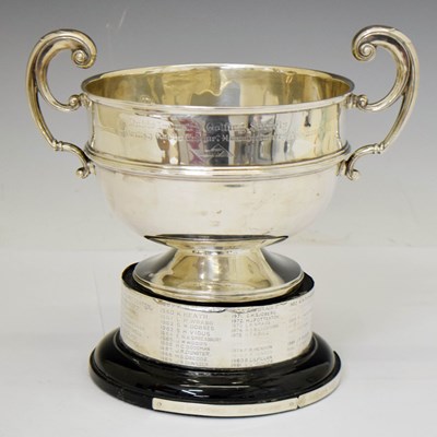 Lot 157 - George V silver trophy rose bowl, with twin scroll handles