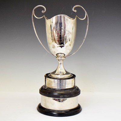Lot 166 - George V silver trophy cup, with twin handles