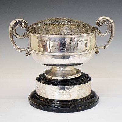 Lot 167 - George V silver rose bowl trophy cup, with twin handles