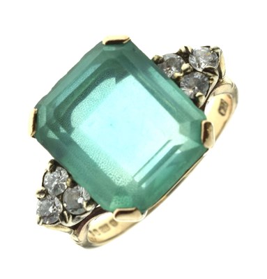 Lot 49 - Green and white stone 9ct rose gold cocktail ring