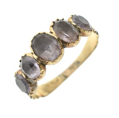 Lot 87 - Georgian amethyst closed back yellow metal ring