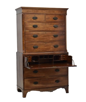 Lot 717 - 19th century mahogany secretaire chest-on-chest or tallboy