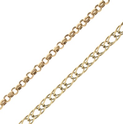 Lot 157 - 9ct gold belcher link bracelet, and a 9ct gold double flat link bracelet (a/f) (2)