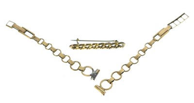 Lot 120 - Victorian 9ct gold bar brooch together with a 9ct gold watch strap (af)