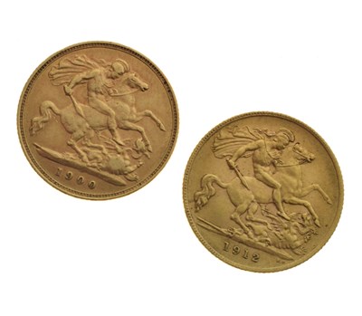 Lot 30 - Two gold half sovereigns, 1900 and 1912
