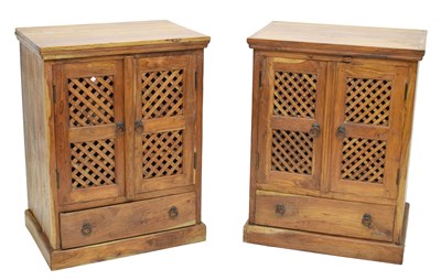 Lot 578 - Pair of modern Mexican style side cabinets with lattice doors