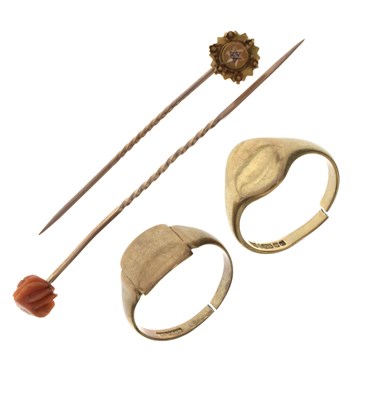 Lot 95 - Two signet rings and stick pins