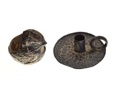 Lot 138 - Sampson Mordan silver novelty pin cushion, together with a silver miniature chamber stick