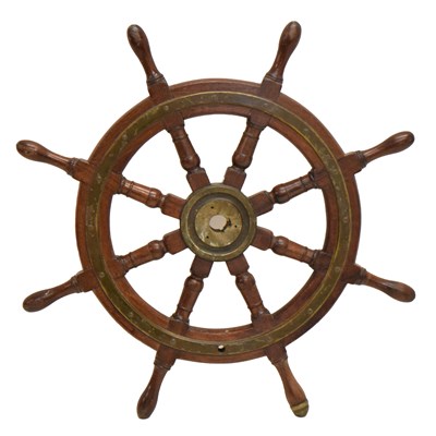 Lot 270 - Early 20th century hardwood and brass-bound ship's wheel