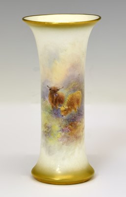 Lot 191 - Harry Stinton for Royal Worcester - Hand painted and gilded waisted vase