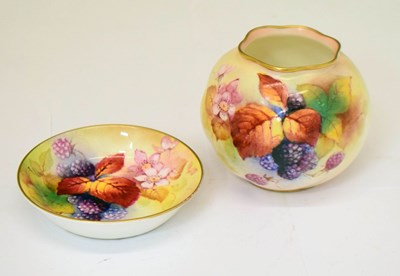 Lot 412 - Royal Worcester - Fruit painted porcelain vase by Kitty Blake, etc