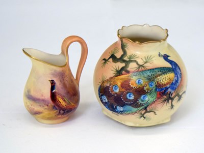 Lot 415 - Royal Worcester - Miniature jug painted a pheasant, etc