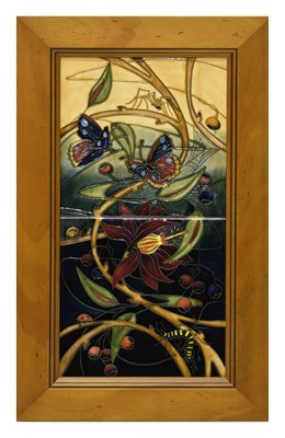 Lot 194 - Moorcroft - Two tile plaque in the 'Hartgring' pattern designed by Emma Bossons