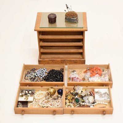 Lot 208 - Collection of costume jewellery in cabinet