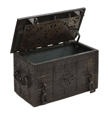 Lot 492 - 17th century cast iron 'Armada' chest