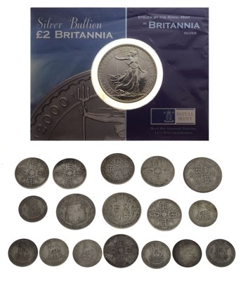 Lot 223 - Royal Mint - Silver Britannia, 2000, together with a quantity of pre 1947 coinage
