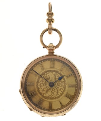 Lot 129 - Early 20th century lady's 'K14' yellow metal cased fob watch