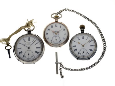 Lot 131 - Three early 20th century silver white meal pocket watches