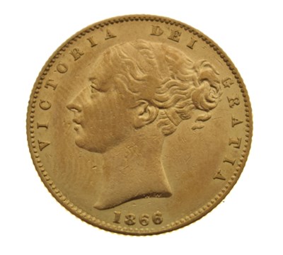 Lot 173 - Queen Victoria shield back gold sovereign, 1866