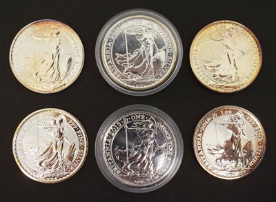 Lot 220 - Elizabeth II - Six one-ounce silver proof Britannia coins