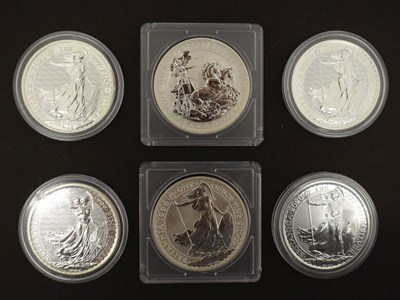 Lot 221 - Elizabeth II - Six one-ounce silver proof Britannia coins