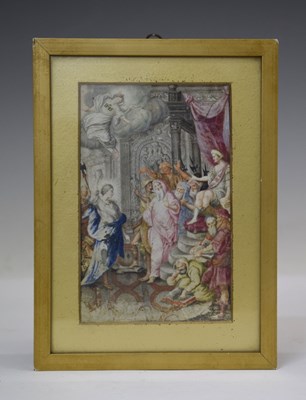 Lot 268 - Manner of Jacob Jordaens (Flemish, 1593-1678) - Watercolour - Ecclesiastical interior with angel