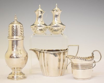 Lot 149 - Edward VIII silver sugar castor, a George VI silver two-piece condiment set, etc