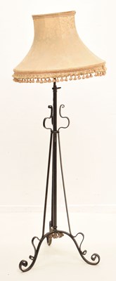 Lot 589 - Black painted cast metal standard lamp