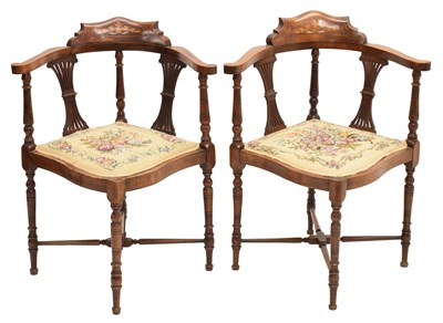 Lot 554 - Pair of Edwardian inlaid corner chairs