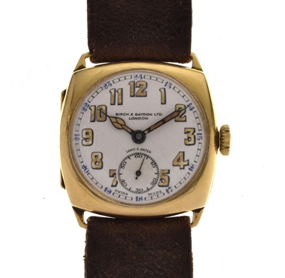 Lot 63 - Zenith - 1930s 18ct gold cased wristwatch, retailed by Birch & Gaydon Ltd.