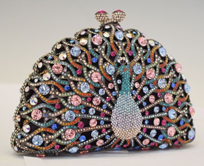 Lot 273 - Lady's modern jewelled peacock evening clutch bag