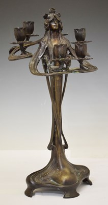 Lot 278 - Art Nouveau style bronzed six-branch candelabra