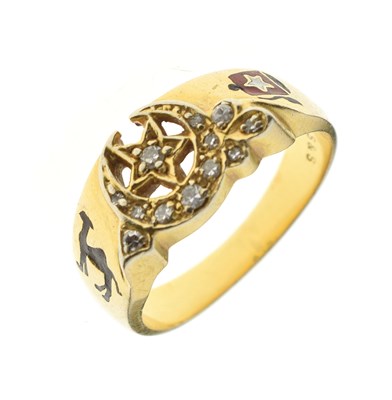 Lot 2 - Masonic diamond and enamel yellow metal Shriner ring