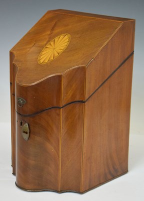 Lot 284 - George III inlaid mahogany serpentine-fronted knife box