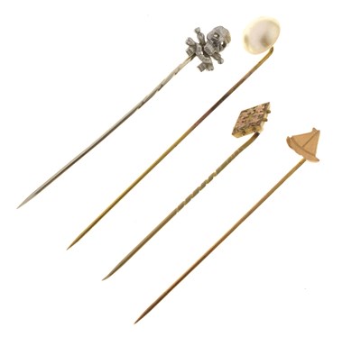 Lot 86 - 17th or 21st Lancers 'Death or Glory' stick pin, and three others