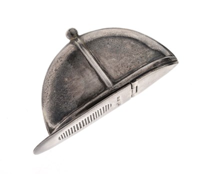 Lot 133 - 20th century white metal novelty vesta case in the form of a jockey/riding cap